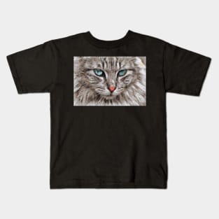 White Cat With Blue Eyes Face Digital Painting Kids T-Shirt